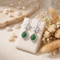 wholesale 925 Sterling Silver Butterfly Drop Earrings With Green Jade Teardrop And Cubic Zirconia For Women-0-1