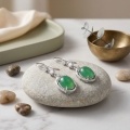 wholesale 925 Sterling Silver Elegant Oval Green Gemstone Drop Earring in Sterling Silver with Sparkling Accents-0-1