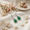 wholesale 925 Sterling Silver Vintage Inspired Pear Cut Green Agate Teardrop Dangle Earrings with Sparkling Accents-0-1