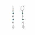wholesale 925 Sterling Silver Elegant  Hoop Earrings With Turquoise, Crystal, And Pearl Drops-0-0
