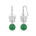 wholesale 925 Sterling Silver Butterfly Cubic Zirconia Green Jade Bead Drop Earrings For Women-0-0