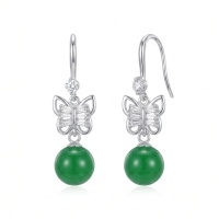 wholesale 925 Sterling Silver Elegant  Earring With Cz Accent Butterfly Charm And Lustrous Green Jade Bead-undefined