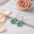 wholesale 925 Sterling Silver Elegant  Jade Oval Earring with Greek Key Border-0-1