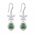 wholesale 925 Sterling Silver Elegant Sterling Silver Flower Dangle Earring with Teardrop Green Stone and Sparkling Accents-0-0