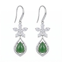 wholesale 925 Sterling Silver Elegant Sterling Silver Flower Dangle Earring with Teardrop Green Stone and Sparkling Accents-undefined