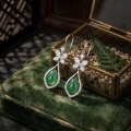 wholesale 925 Sterling Silver Butterfly Drop Earrings With Green Jade Teardrop And Cubic Zirconia For Women-0-3