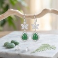 wholesale 925 Sterling Silver Butterfly Drop Earrings With Green Jade Teardrop And Cubic Zirconia For Women-0-2