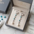 wholesale 925 Sterling Silver Elegant  Hoop Earrings With Turquoise, Crystal, And Pearl Drops-0-1