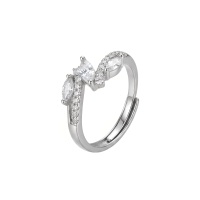 wholesale 925 Sterling Silver Marquise Cut Cubic Zirconia Adjustable Open Ring For Women-undefined