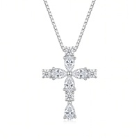 wholesale S925 Sterling Silver Elegant And Sparkling Pear-shaped And Round-cut Moissanite Cross Pendant Necklace - Jewelryodm-