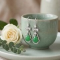 wholesale 925 Sterling Silver Elegant Bowknot Green Jade Teardrop Pendant with Sparkling Accents and Scalloped Frame-0-1