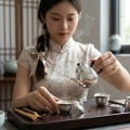 wholesale 999 Pure Silver Teapot Lotus Flower Engraved With Black Wooden Handle-0-3
