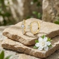 wholesale 925 Sterling Silver Elegant Gold Hoop Earrings With Cz Accents-0-2