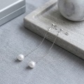 wholesale 925 Sterling Silver Elegant  Pearl Drop Earrings with Chain Design-0-2