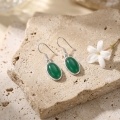 wholesale 925 Sterling Silver Oval Green Onyx Cabochon Drop Earrings For Women-0-2