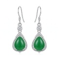 wholesale 925 Sterling Silver Vintage Inspired Pear Cut Green Agate Teardrop Dangle Earrings with Sparkling Accents-0-0