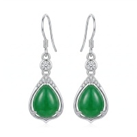 wholesale 925 Sterling Silver Vintage Inspired Pear Cut Green Agate Teardrop Dangle Earrings with Sparkling Accents-undefined
