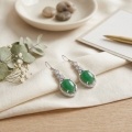 wholesale 925 Sterling Silver Elegant Vintage Green Chalcedony Drop Earrings in Sterling Silver with Sparkling Accents-0-3
