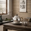 wholesale 999 Pure Silver Teapot Handmade Hammered Rope Wrapped Handle Tea Pot-0-2