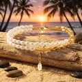 wholesale 925 Sterling Silver Elegant Double-strand White Pearl And Metallic Rice Bead Bracelet With Sterling Silver Clasp-0-3
