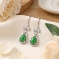 wholesale 925 Sterling Silver Elegant Bowknot Green Jade Teardrop Pendant with Sparkling Accents and Scalloped Frame-0-3