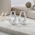 wholesale 925 Sterling Silver Textured Wave Oval Hoop Earrings For Women-0-2