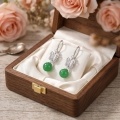 wholesale 925 Sterling Silver Butterfly Drop Earrings With Zirconia And Green Jade Bead For Women-0-3