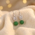 wholesale 925 Sterling Silver Butterfly Drop Earrings With Zirconia And Green Jade Bead For Women-0-2