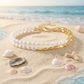 wholesale 925 Sterling Silver Elegant Double-strand White Pearl And Metallic Rice Bead Bracelet With Sterling Silver Clasp-0-2