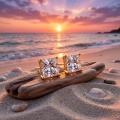 wholesale 925 Sterling Silver Elegant Princess Cut Cz Stud Earrings In 14k Gold Setting-0-1