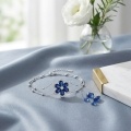 wholesale 925 Sterling Silver Blue Flower Cubic Zirconia Double Layer Beaded Anklet For Women-0-3