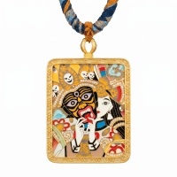 wholesale 24K Exquisite Cloisonné Pendant Featuring a Mythical Mask and Celestial Maiden Motif-undefined