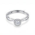 wholesale 925 Sterling Silver Round Cubic Zirconia Halo Adjustable Twist Band Ring For Women-0-0