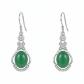 wholesale 925 Sterling Silver Elegant Vintage Green Chalcedony Drop Earrings in Sterling Silver with Sparkling Accents-0-0