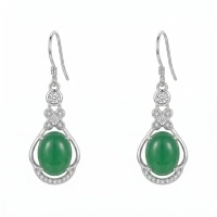 wholesale 925 Sterling Silver Elegant Vintage Green Chalcedony Drop Earrings in Sterling Silver with Sparkling Accents-undefined