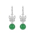 wholesale 925 Sterling Silver Butterfly Drop Earrings With Zirconia And Green Jade Bead For Women-0-0