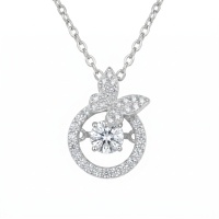 wholesale 925 Sterling Silver Moissanite Butterfly Round Halo Pendant Necklace For Women-
