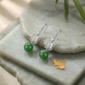 wholesale 925 Sterling Silver Butterfly Cubic Zirconia Green Jade Bead Drop Earrings For Women-0-1