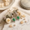 wholesale 925 Sterling Silver Elegant Sterling Silver Green Jadeite Cabochon Dangle Earrings with Sparkling Accents-0-2