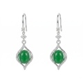 wholesale 925 Sterling Silver Elegant Sterling Silver Green Jadeite Cabochon Dangle Earrings with Sparkling Accents-0-0