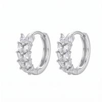 wholesale 925 Sterling Silver Marquise CZ Leaf Hoop Earring in Sterling -undefined