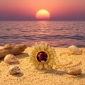 wholesale 925 Sterling Silver Sunflower Charm Necklace with Radiant Red Gemstone Centerpiece-0-2