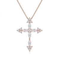 wholesale S925 Sterling Silver Sparkling Moissanite Marquise And Round Cross Pendant Necklace - Jewelryodm-