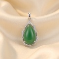 wholesale 925 Sterling Silver Elegant Green Gemstone Pendant with CZ Accents in  Setting-0-2