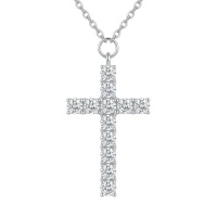 wholesale 925 Sterling Silver Moissanite Cross Pendant Necklace With Chain For Women-