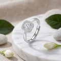 wholesale 925 Sterling Silver Cushion Cut Halo Cubic Zirconia Adjustable Ring For Women-0-3