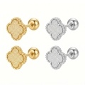 wholesale 925 Sterling Silver Four Leaf Clover Cubic Zirconia Beaded Stud Earrings For Women-0-1