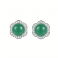 wholesale 925 Sterling Silver Elegant Green Jadeite Flower Stud Earring in Sterling Silver with Shimmering Accents-0-0