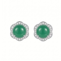 wholesale 925 Sterling Silver Elegant Green Jadeite Flower Stud Earring in Sterling Silver with Shimmering Accents-undefined