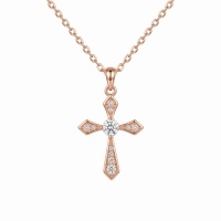 wholesale 925 Sterling Silver Rose Gold Plated Moissanite Cross Pendant Necklace With Chain-